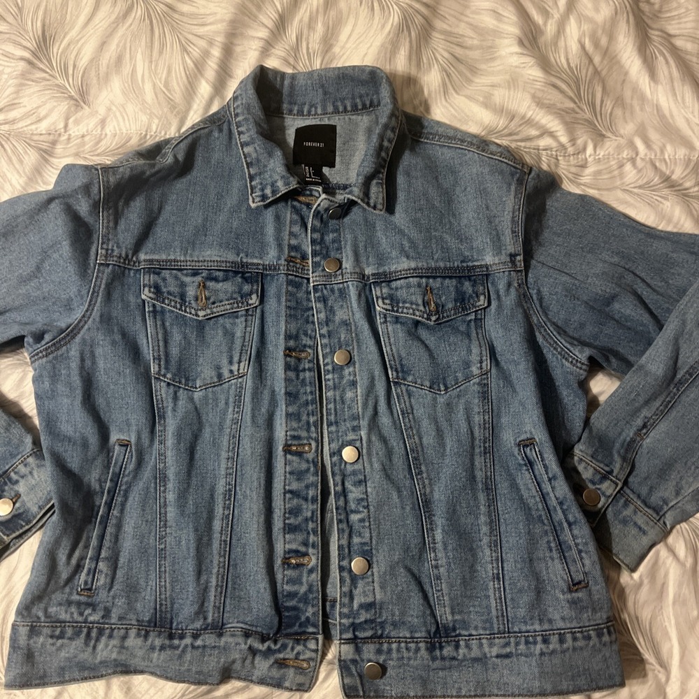 Forever‎ 21 Men's S Jacket Blue "1989" World City Patched Denim Street Y2k Urban